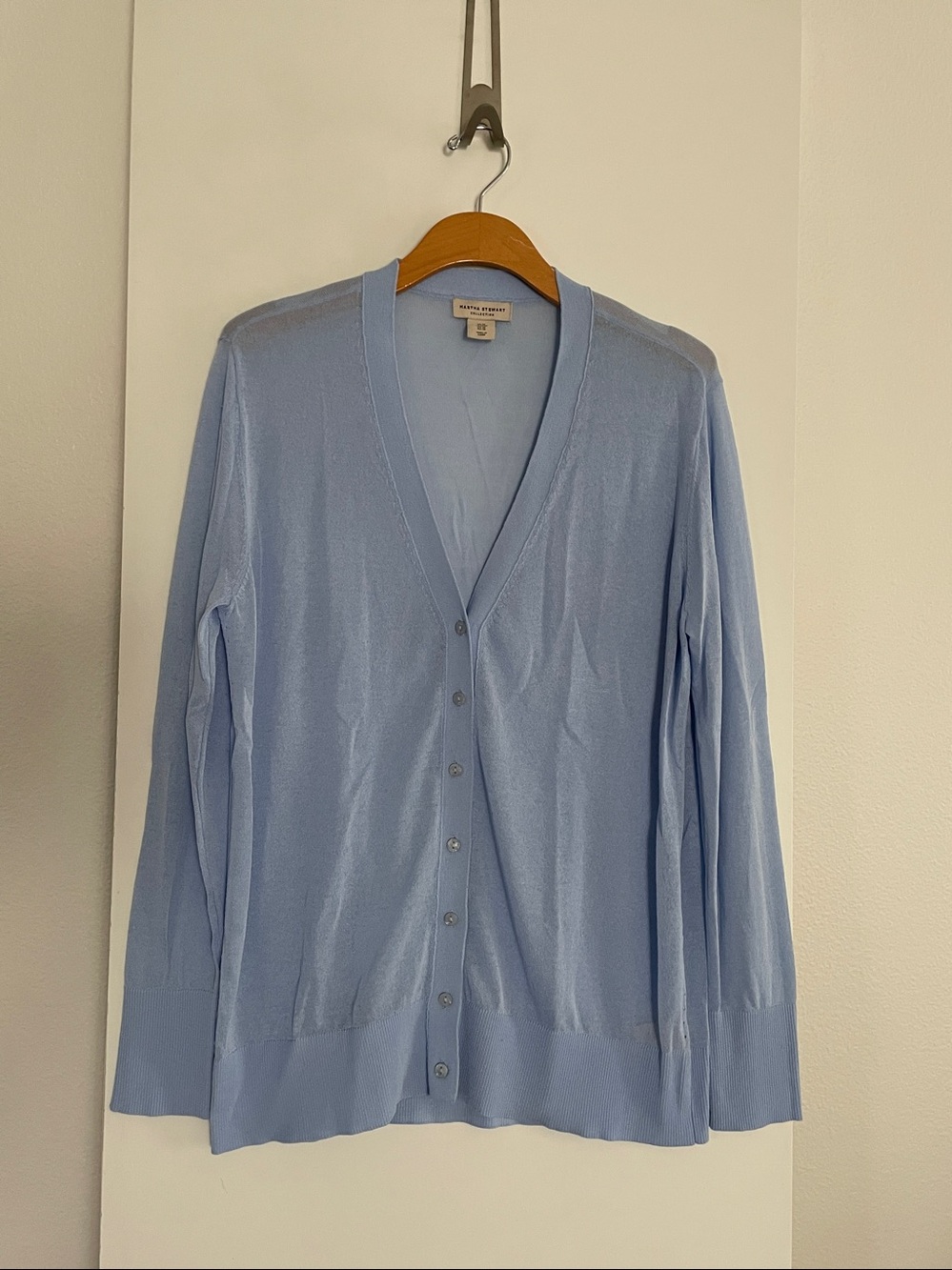 Martha Stewart Lightweight V Neck Cardigan Sweater Sky Blue nwot